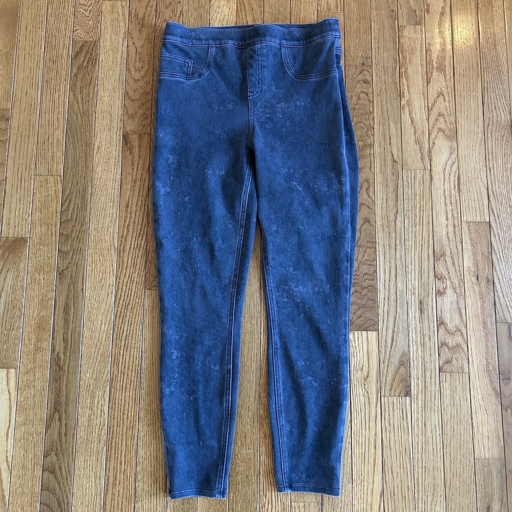 Spanx Pull On Jeans Womens Size Large Light Black Paint Splatter Skinny